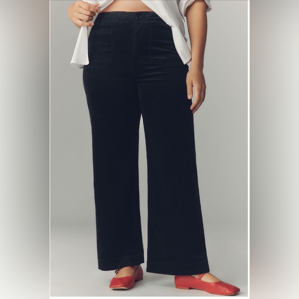 NWT Anthropologie The Colette Maeve Corduroy Wide-Leg Pants in Black 30 Tall - Picture 8 of 11